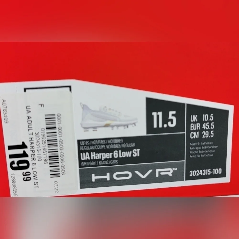 Under Armour Mens Harper 6 Low ST Baseball Cleats WHITE Sz Multi 3024315-100 NEW